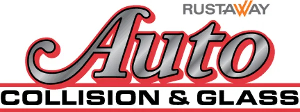 A red and white logo for auto collision & repair.